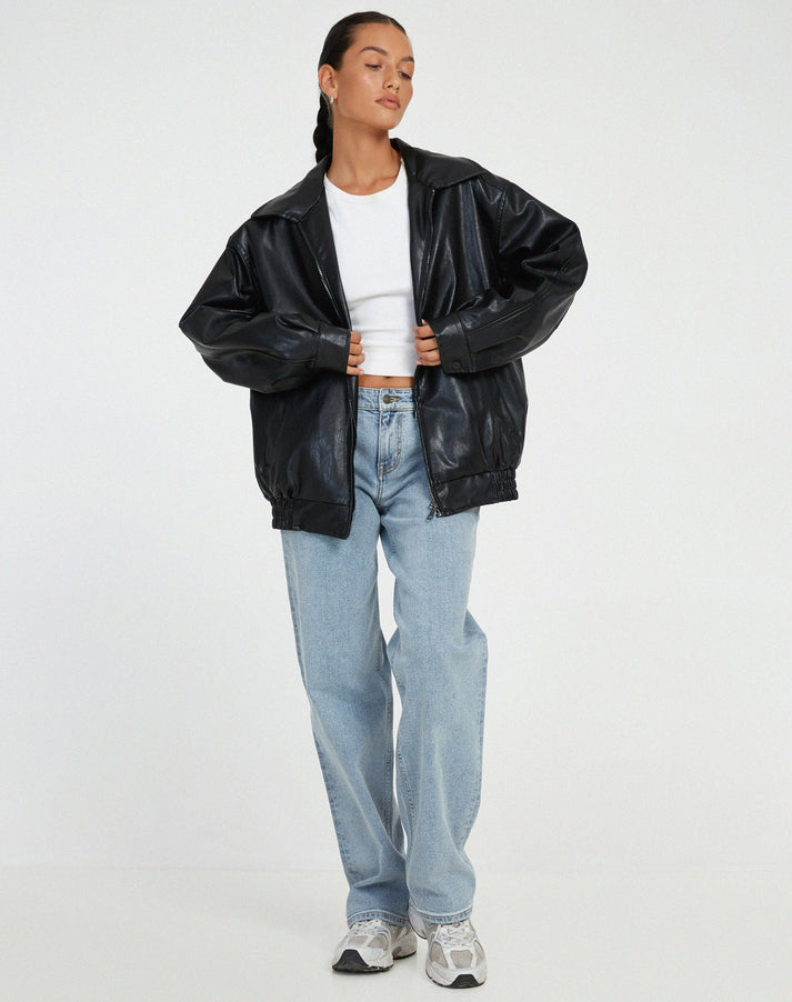 Chaqueta Mujer Cuero Falso Amplia