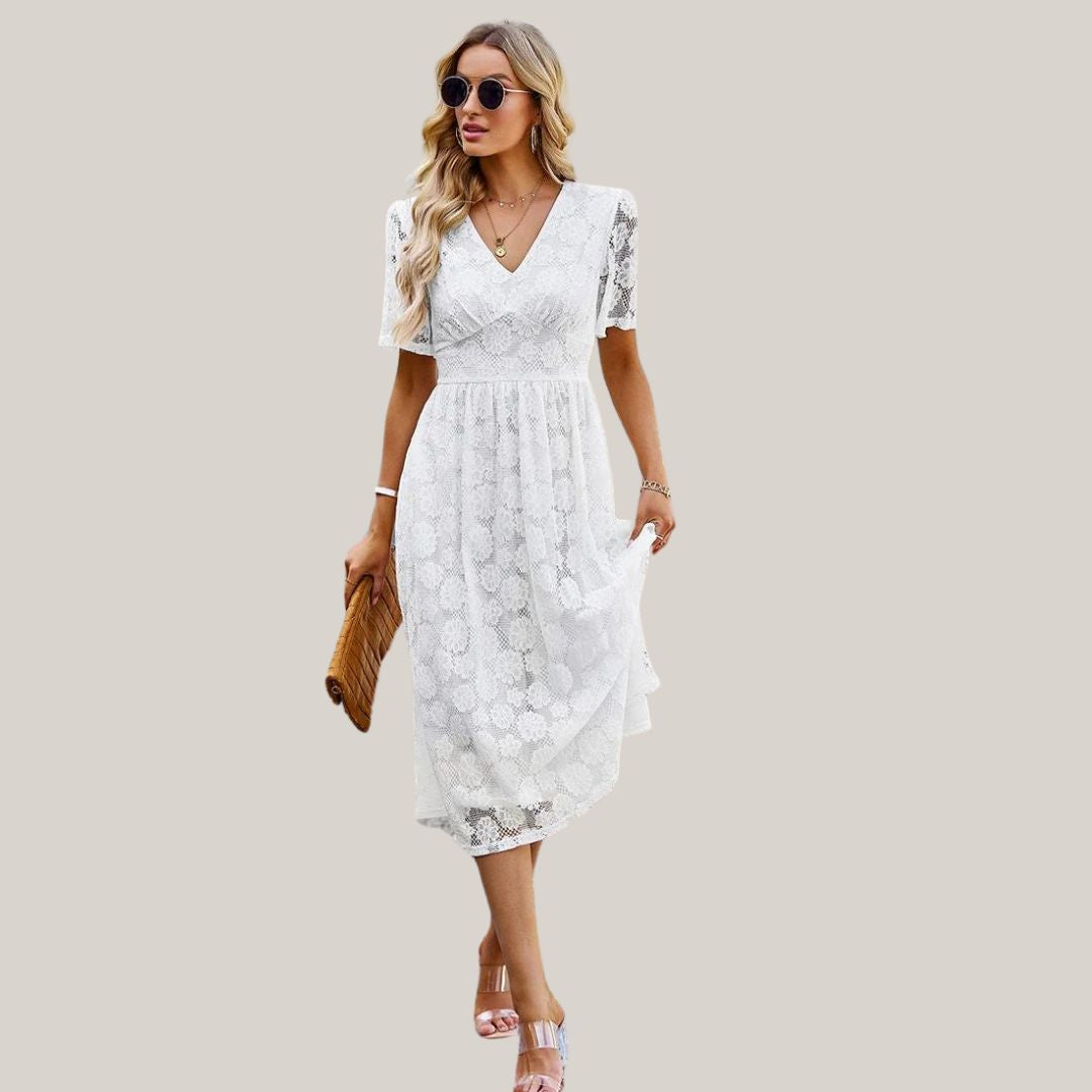 Vestido de Encaje Elegante con Escote en V