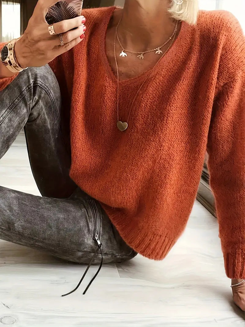Sudadera de punto cuello V cómoda - Vestiria