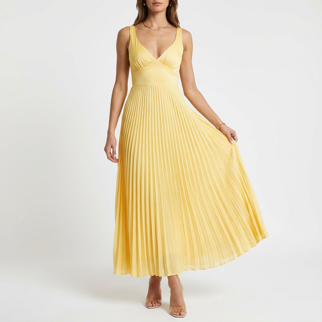 Vestido Maxi Amarillo Brillante de Mujer - Clara Moda
