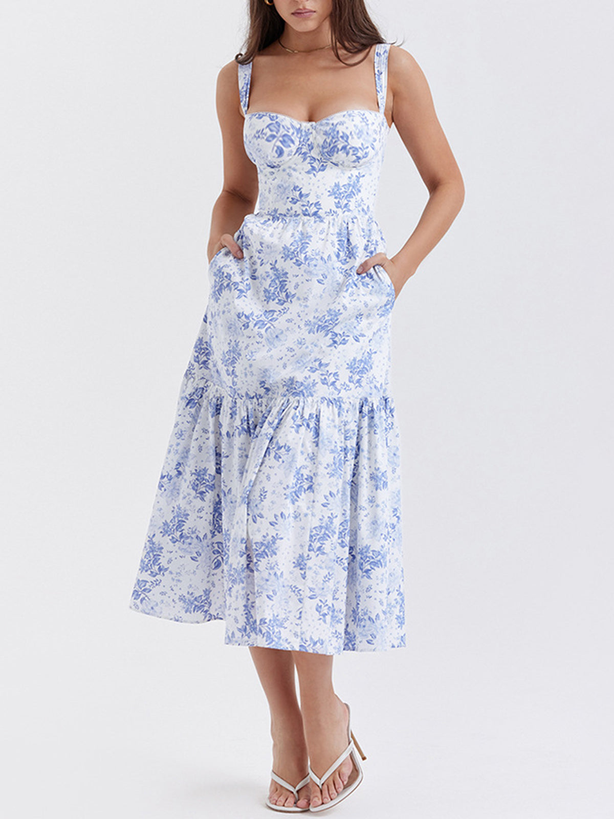 Vestido Largo Estampado Floral con Bolsillos - Vestiria