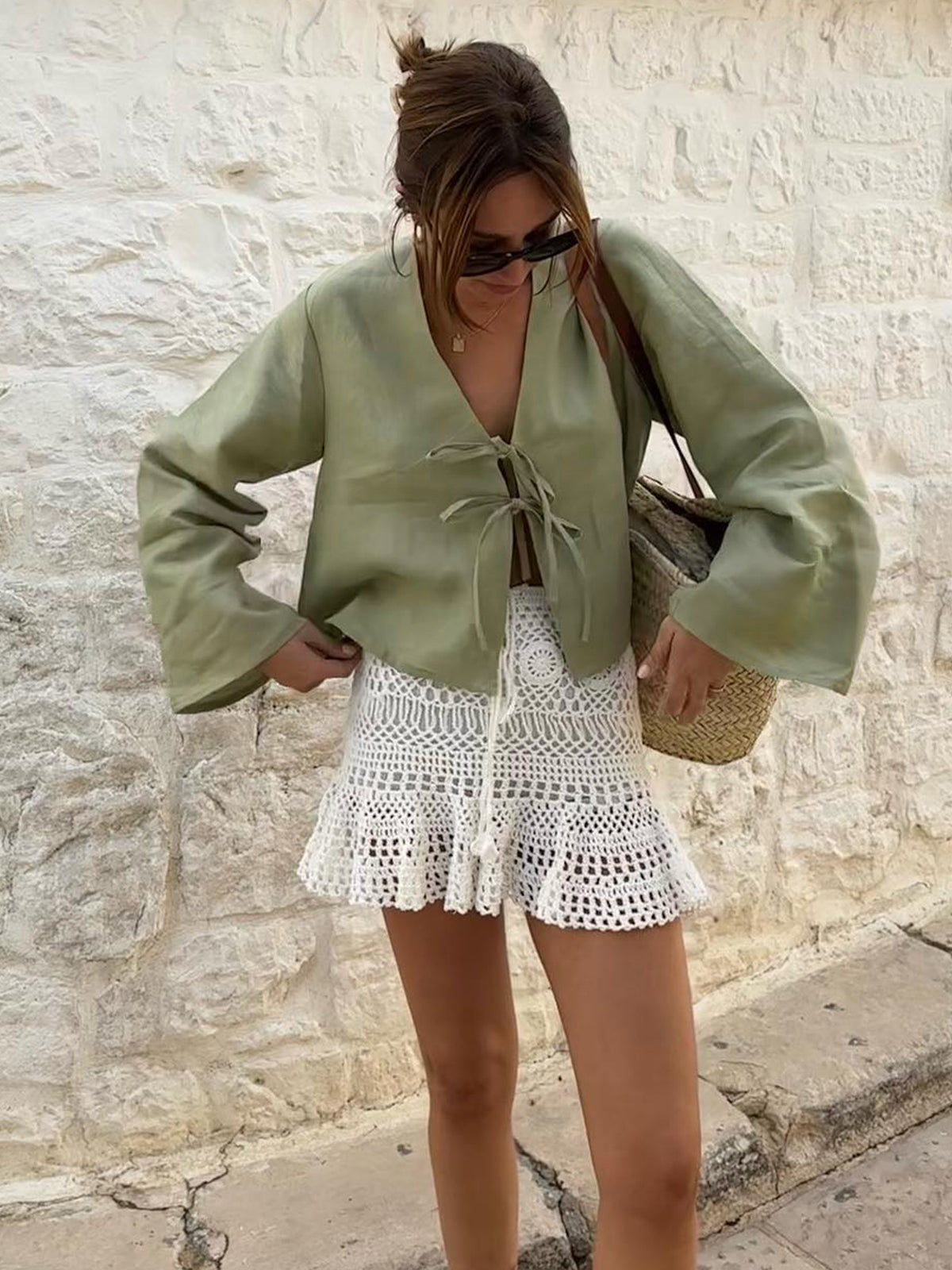 Blusa grande manga larga con tirantes - Vestiria