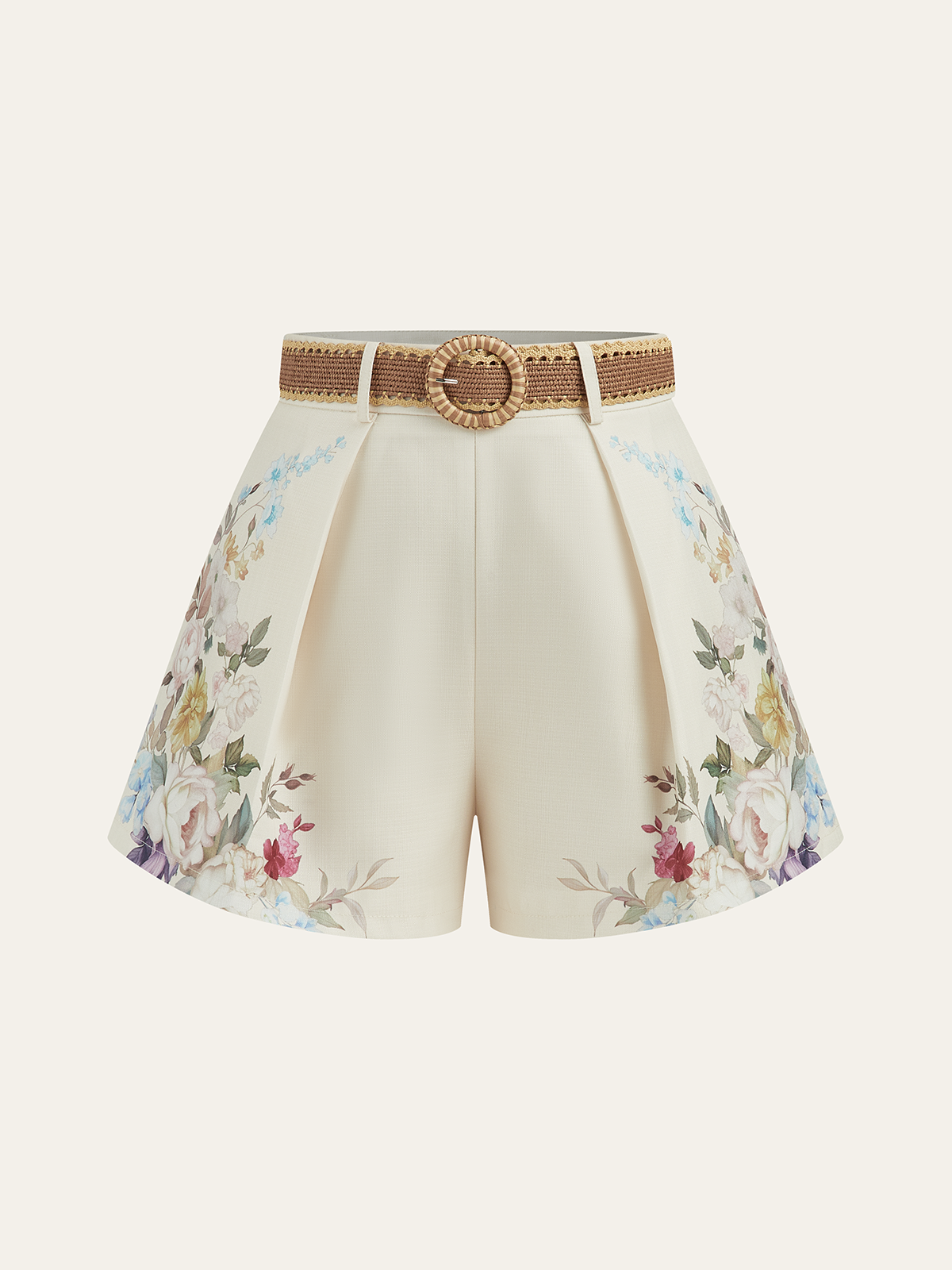 Pantalones cortos estampados con cinturón alto moda