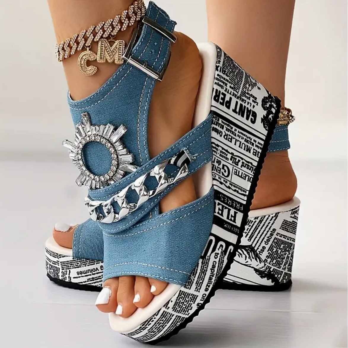 Sandalias de Plataforma Verano con Cadena Brillante