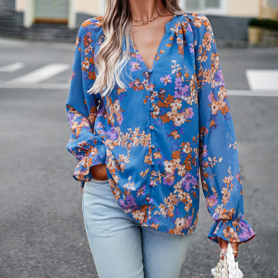 Blusa Floral con Mangas Largas Elegante