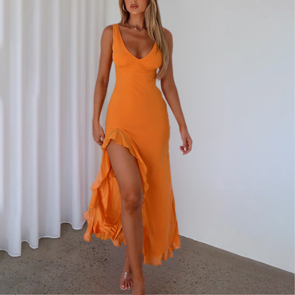 Vestido Elegante Sin Mangas con Volantes