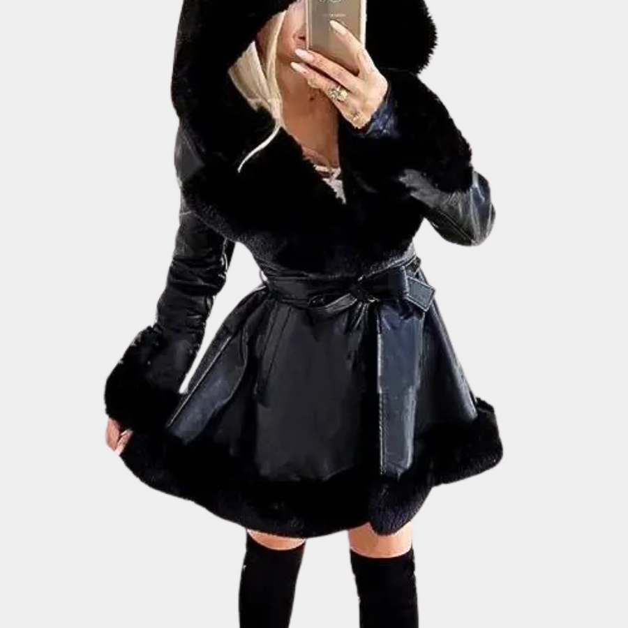 Chaqueta Mujer Cuero Elegante con Capucha