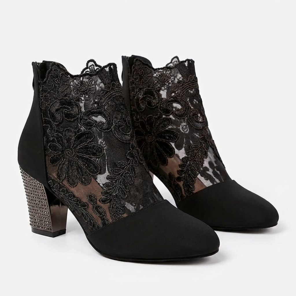 Botas Mujer Tacón Alto y Encaje Elegante