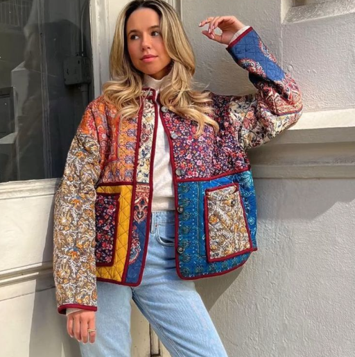Abrigo Floral Mujer Acolchado Cálido con Bolsillos - Vestiria