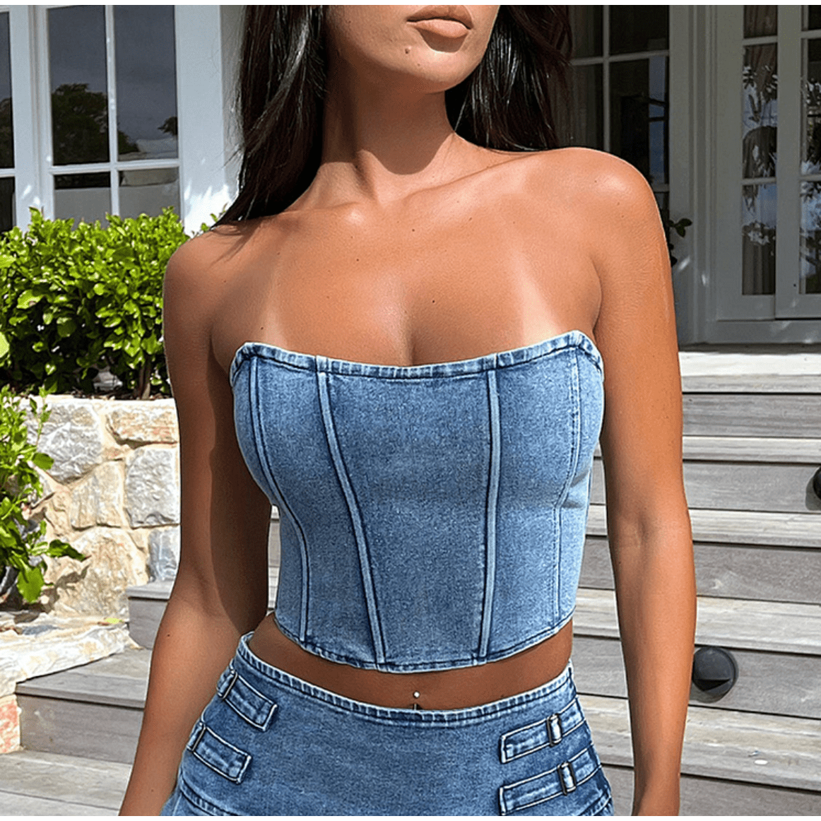 Camiseta Denim Mujer Estilo Casual - Vestiria
