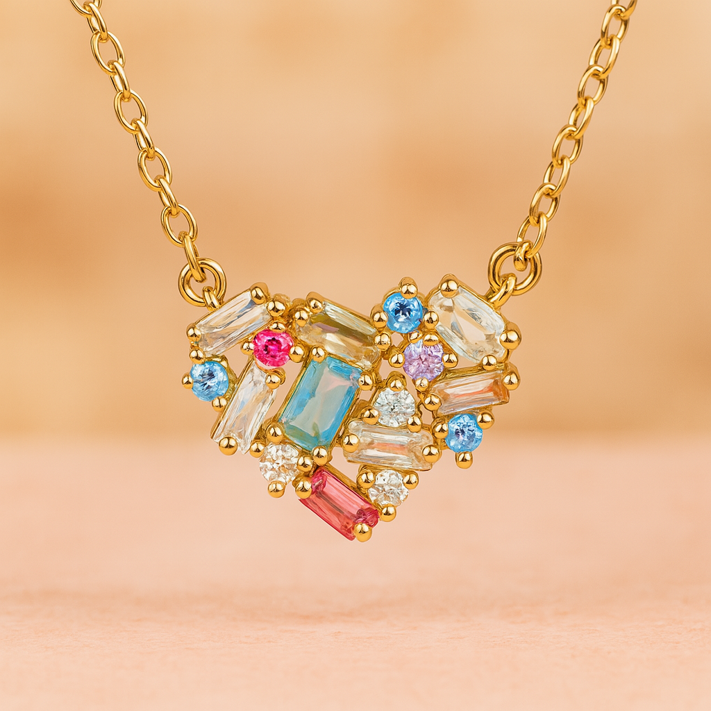 Collar Corazón Cristalinas Coloridas Mujer - Vestiria