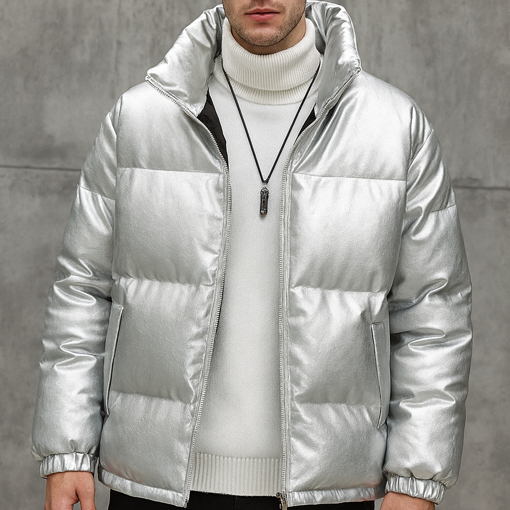 Chaqueta Hombre Acolchada Efecto Cuero