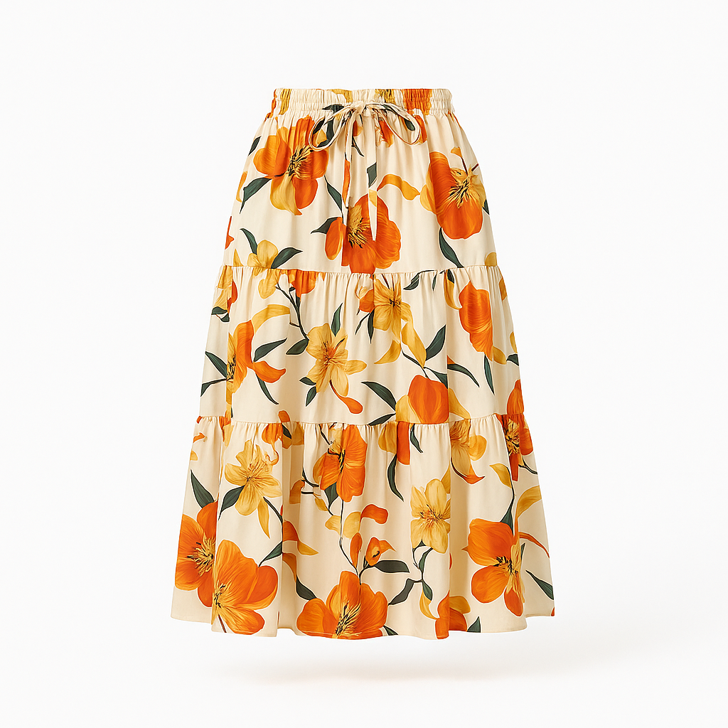 Falda Midi Florales con Vuelo Elegante - Vestiria