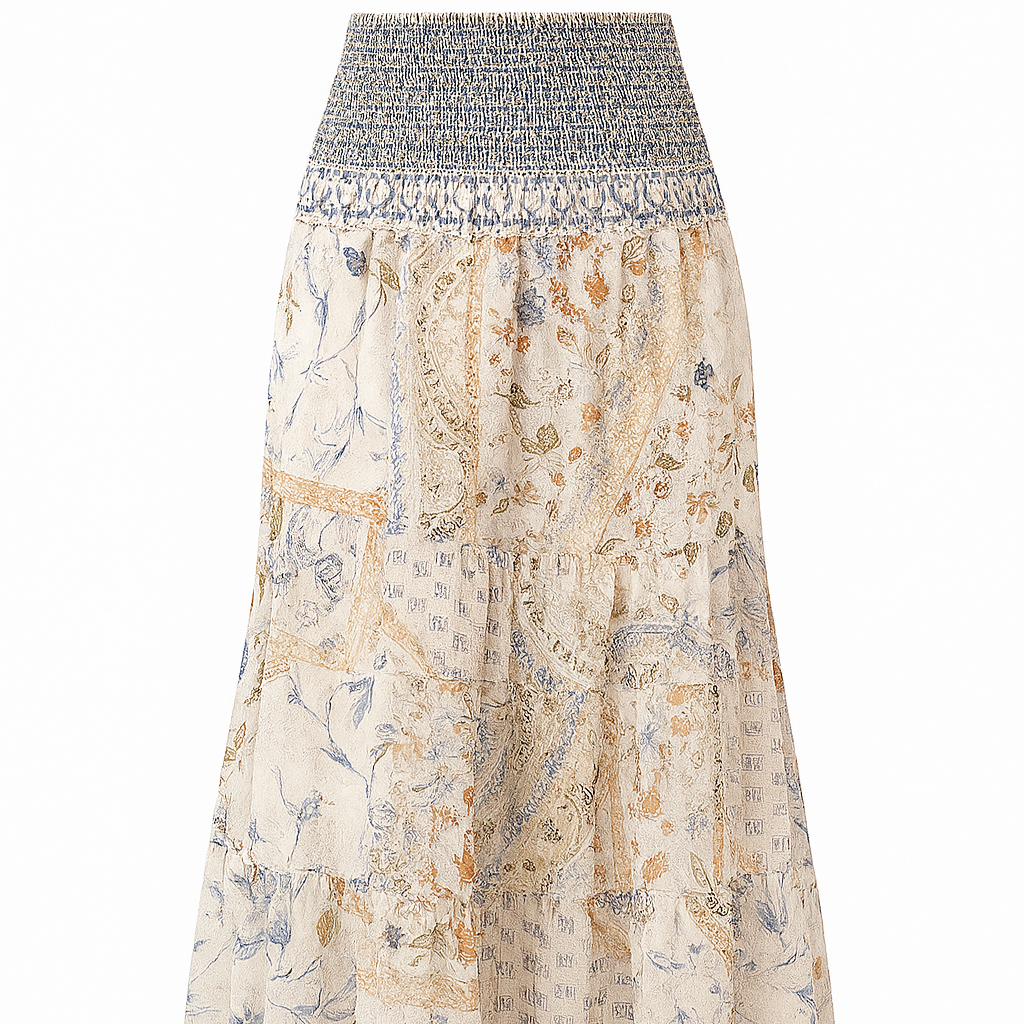 Falda maxi mujer estampado flor vintage elegante - Vestiria