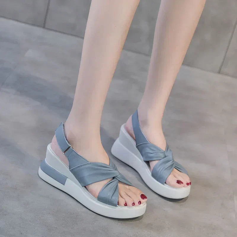 Sandalias Verano Tacón Cuña con Lazo Elegante