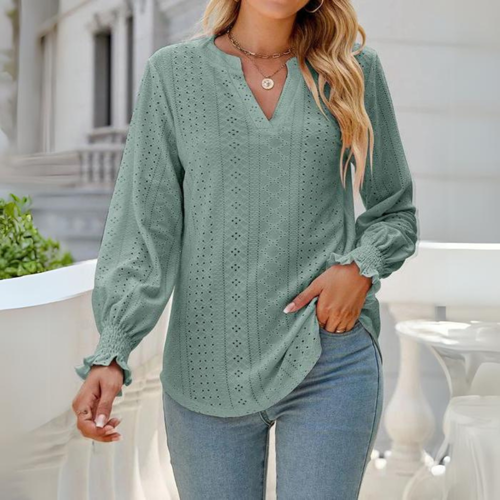 Blusa Mujer Elegante con Volante y Manga Larga