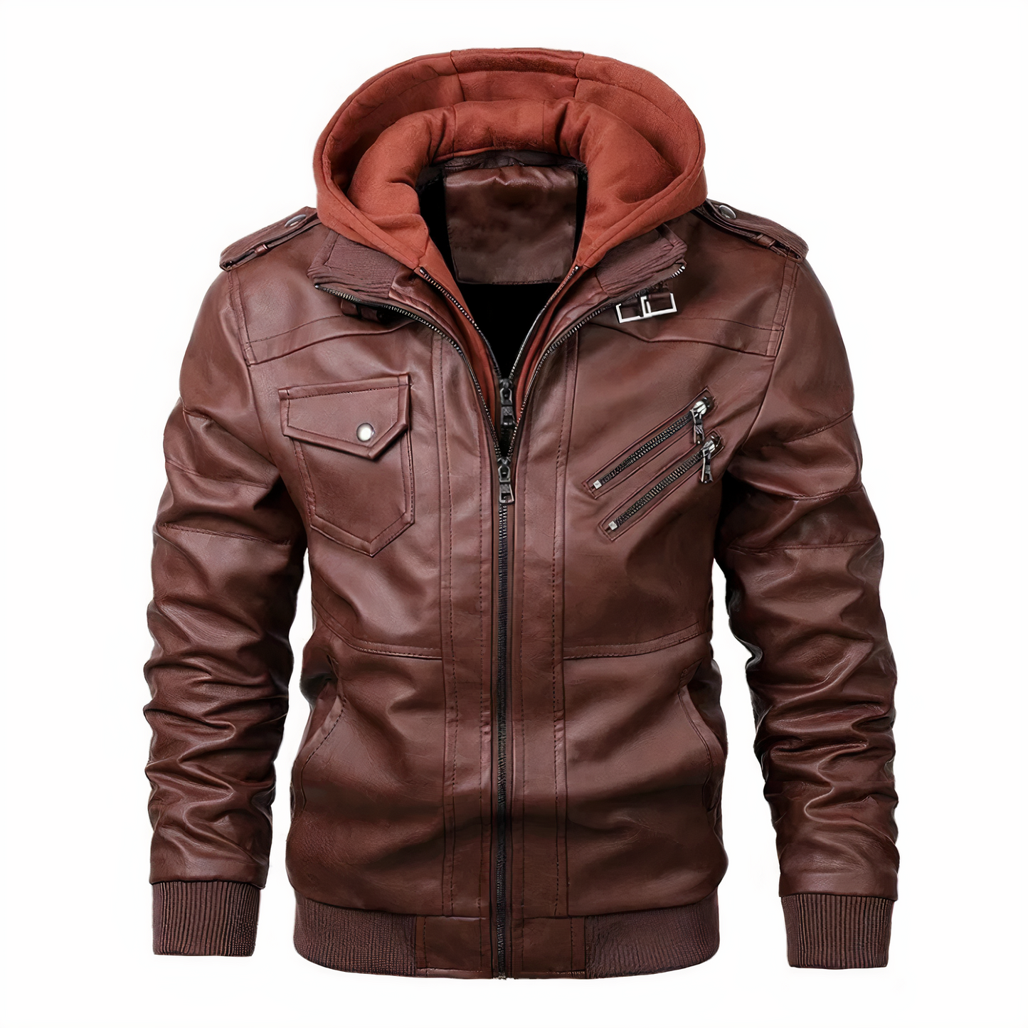 Chaqueta Moto Cuero Sintético Hombre