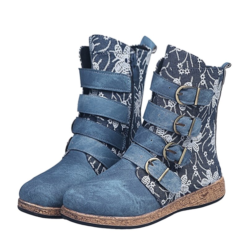 Botas Cuero Estampado Vintage Con Hebilla