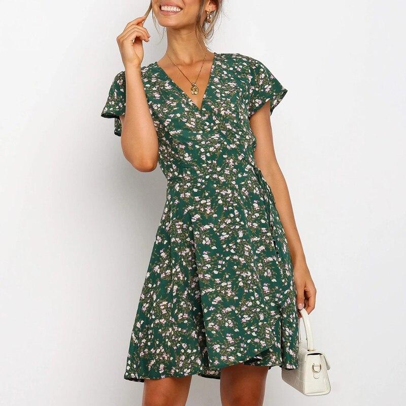 Vestido Boho Floral Mujer Cuello en V Estampado - Vestiria