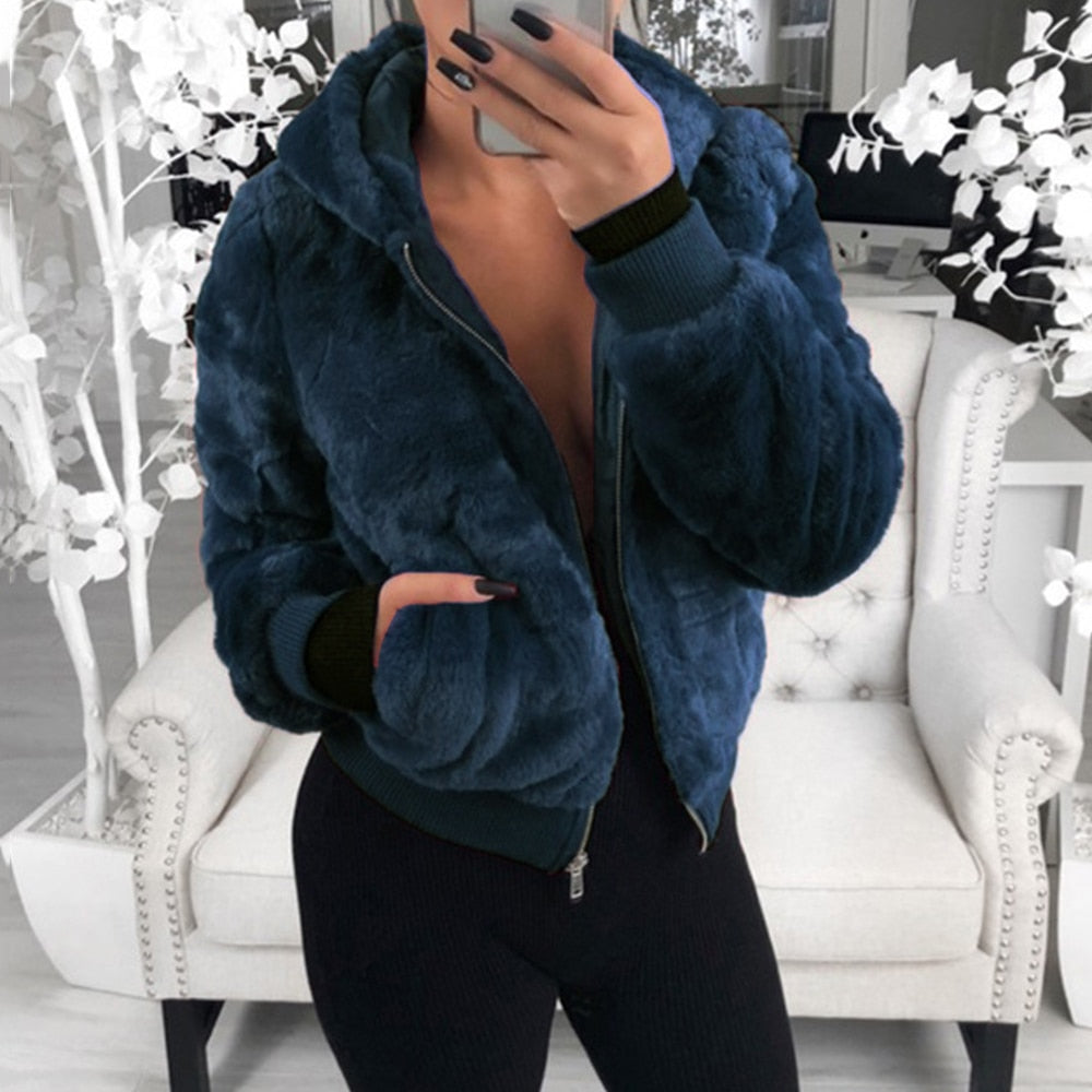 Chaqueta Felpa Suave Cremallera Mujer