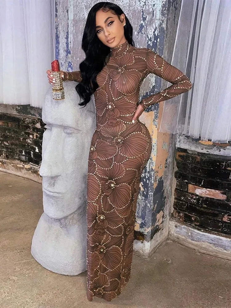 Vestido Noche Elegante con Mangas Largas - Vestiria