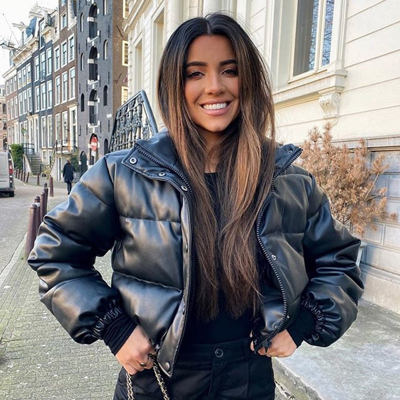 Chaqueta de Piel Negro Corta Estilo Aviador