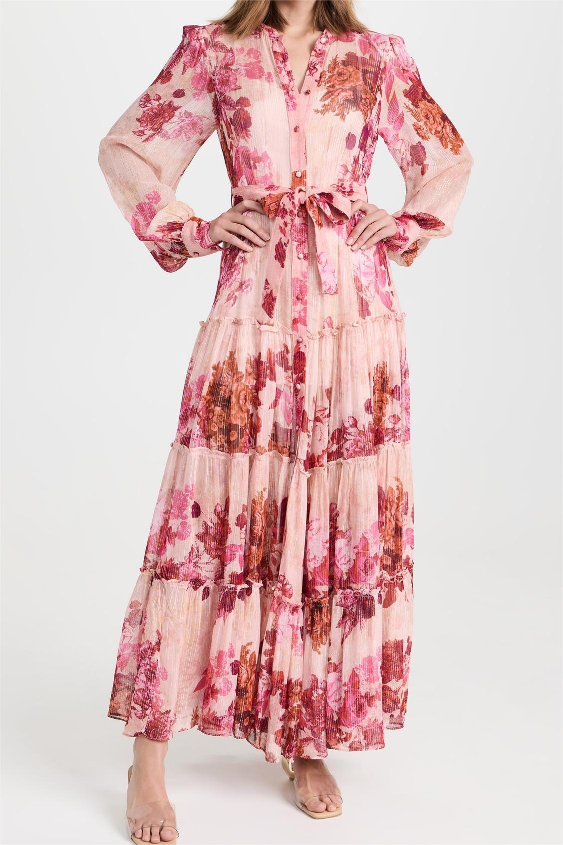 Vestido Largo Floral con Mangas Elegante - Vestiria