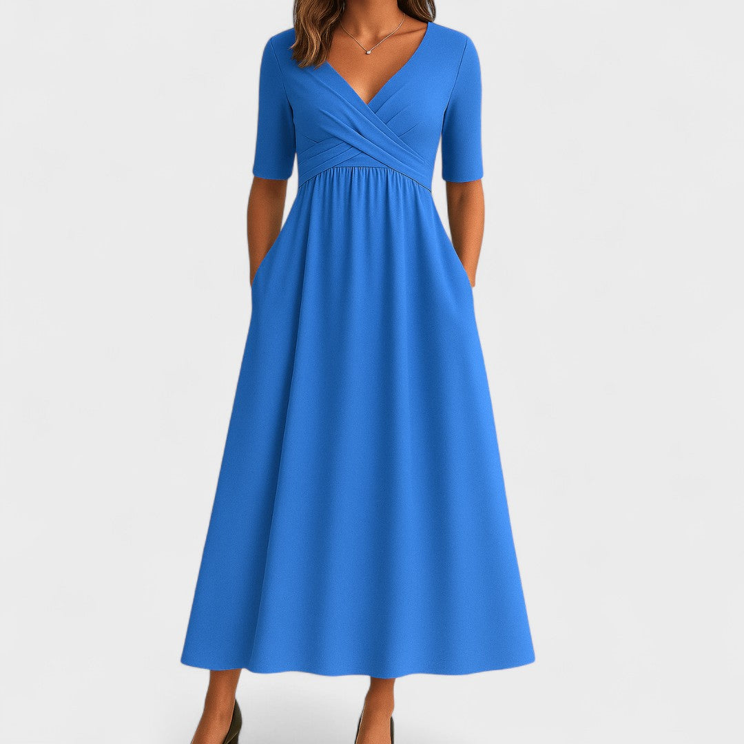 Vestido Mujer Midi Escote Pico Elegante
