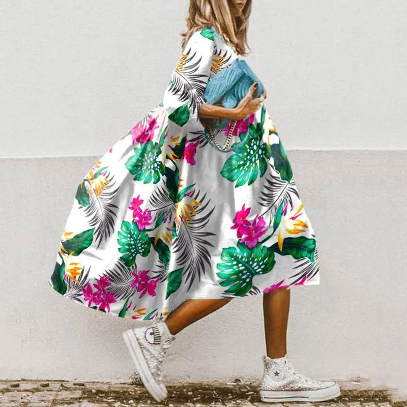 Vestido Mujer Midi Flojo con Mangas Voladas