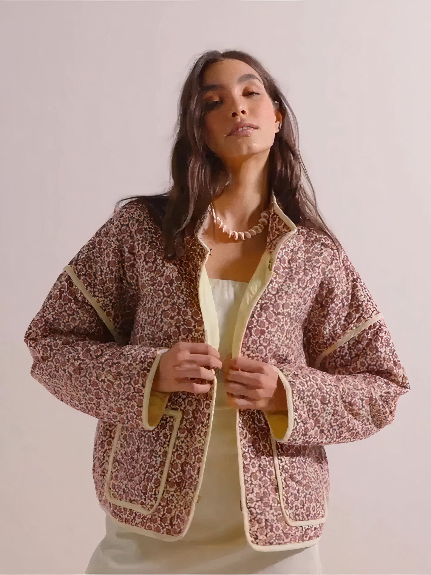 Chaqueta Mujer Abrigo Cuello Abierto Texturizado - Vestiria