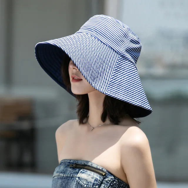 Sombrero de cuadrados a rayas reversible mujer