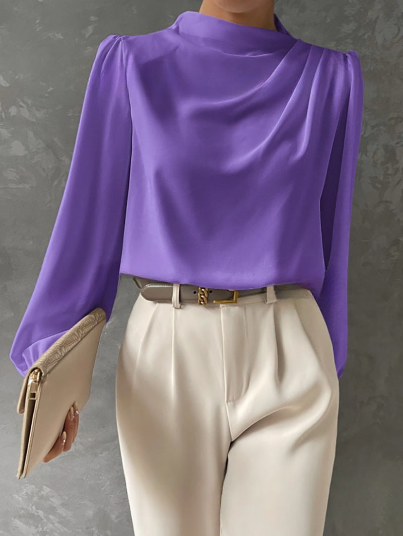 Blusa Mujer Cuello Alto Elegante Manga Larga