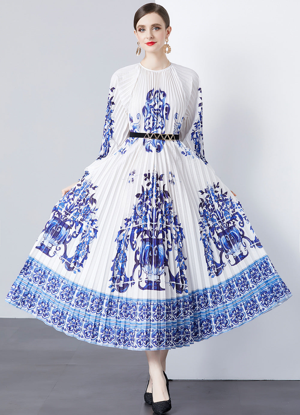 Vestido Boho Estampado Mangas Largas