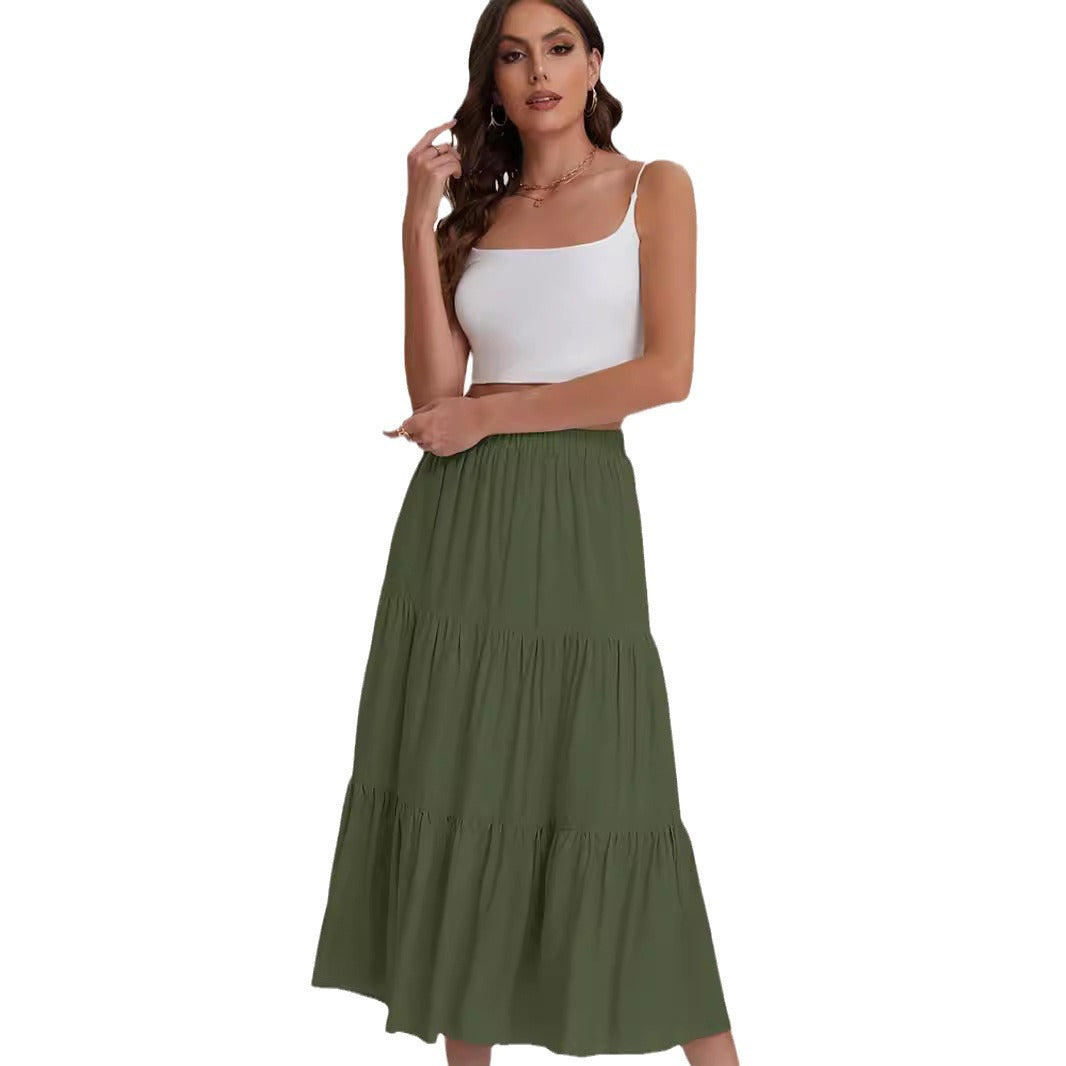 Falda Midi Mujer Cintura Alta con Volantes Elegantes
