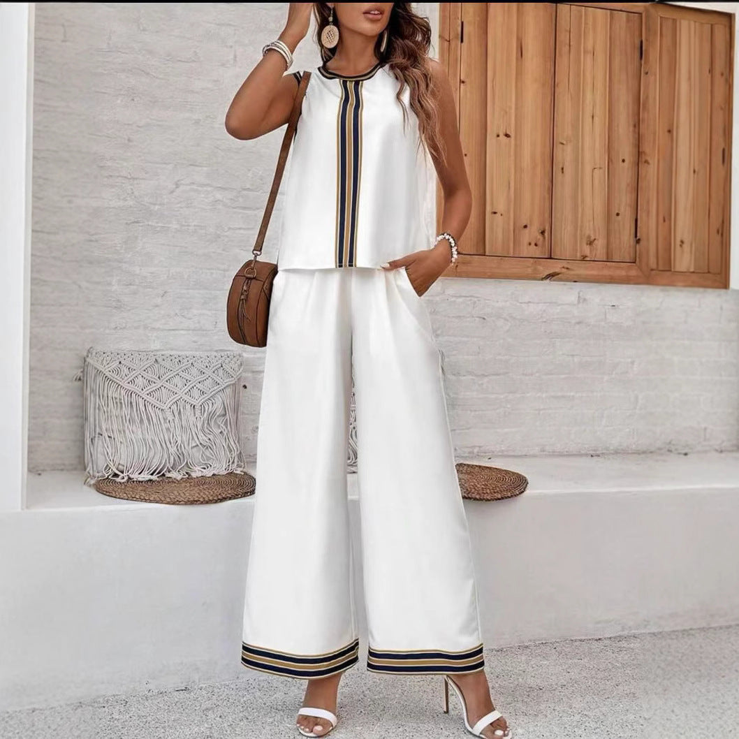 Vestido Informal Sin Mangas y Pantalón Ancho