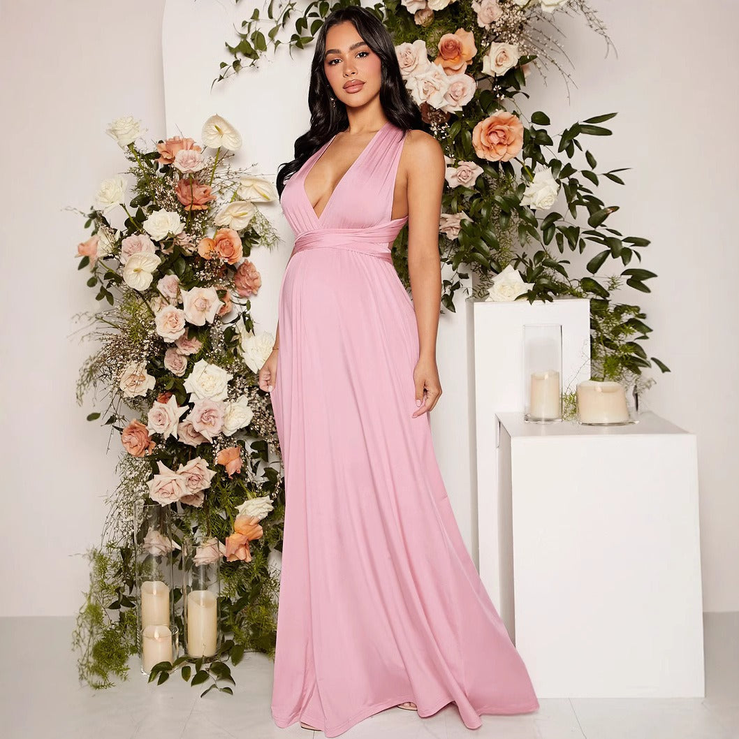 Vestido largo mujer elástico estilo fluido con escote cruzado - Vestiria