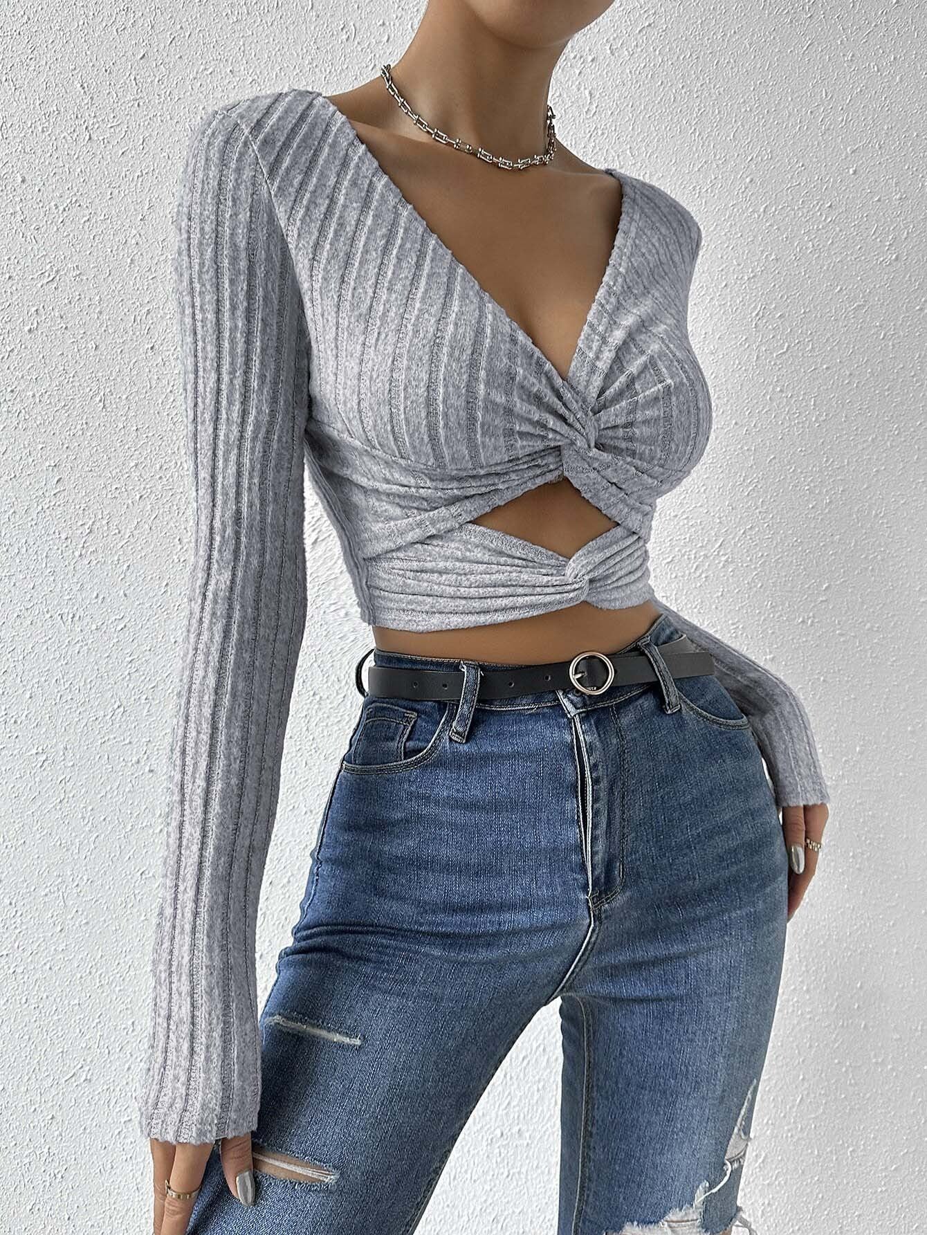 Blusa Mujer Manga Larga Cruzada Escote Profundo - Vestiria