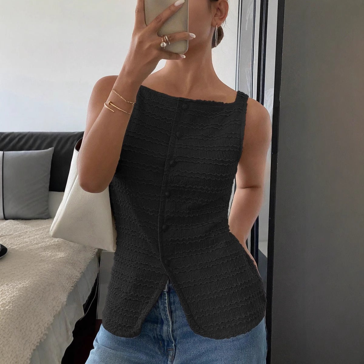 Top Mujer Sin Mangas Cuerpo Entallado Texturizado