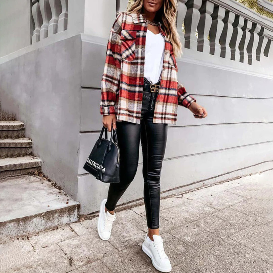 Chaqueta Cuadros Abrigo Mujer Invierno