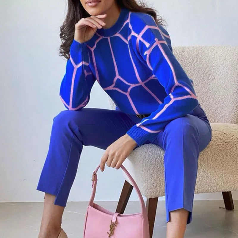 Sudadera Geométrica Cuello Redondo Estampada