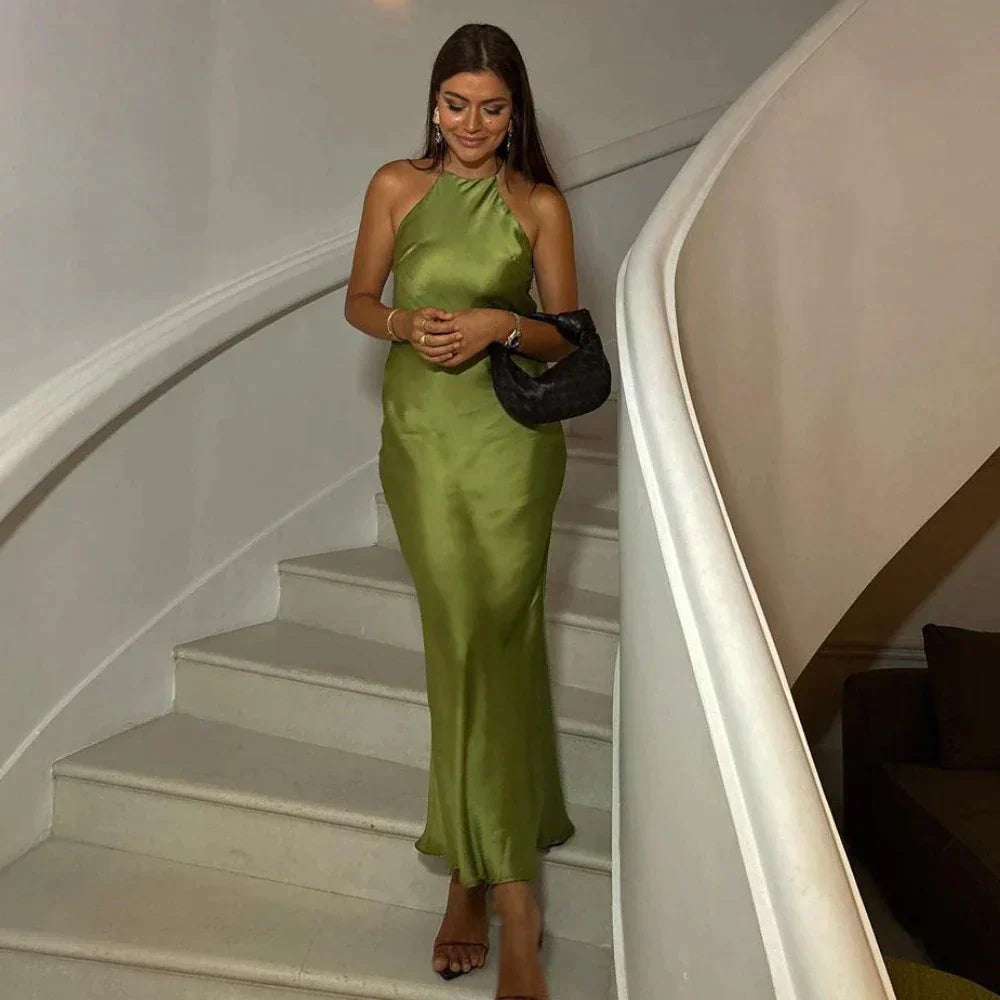 Vestido Elegante Seda Sin Mangas Mujer - Vestiria