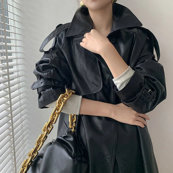 Chaqueta Cuero Mujer Elegante Larga