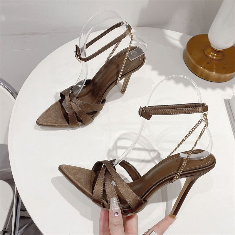 Sandalias Verano con Hebilla de Cadena металли Moderna