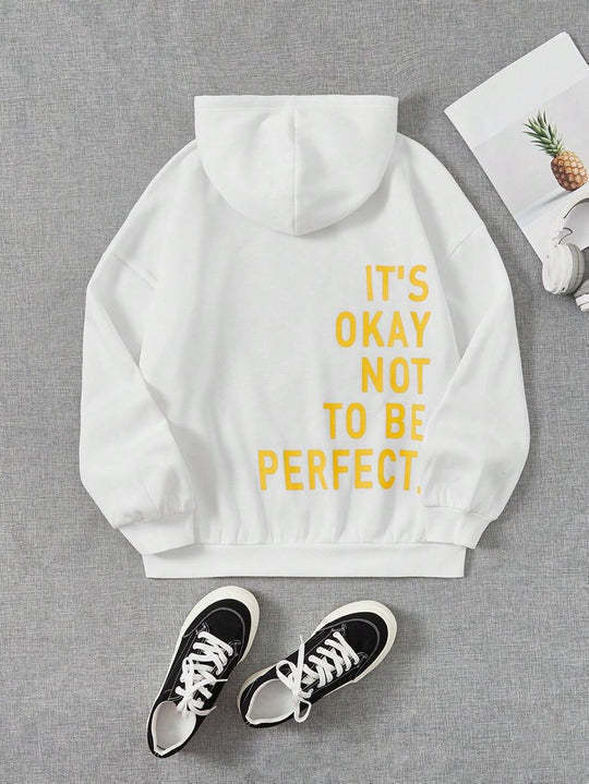 Sudadera grande con capucha estampada fashionable mujer