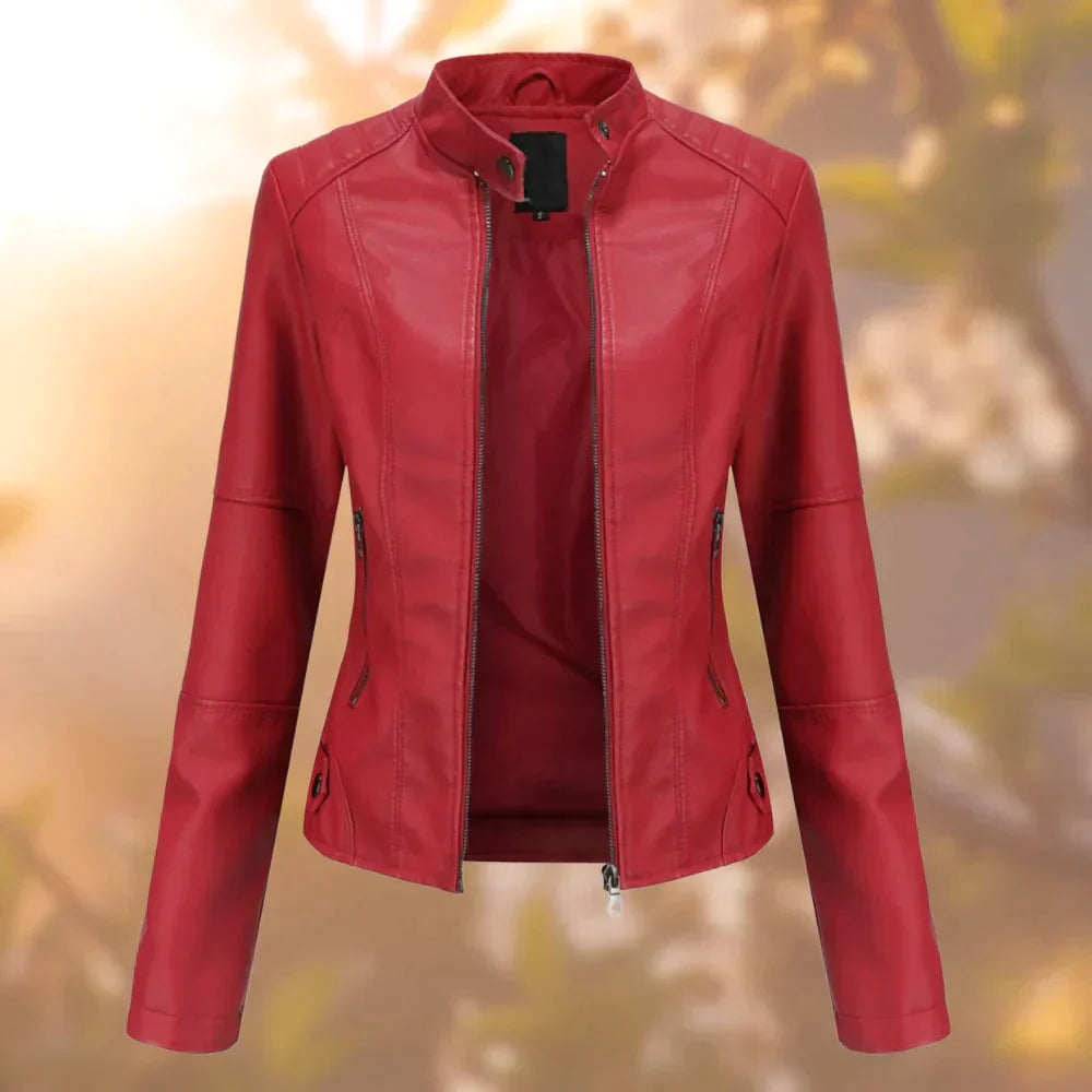 Chaqueta de cuero sintético ajustada mujer