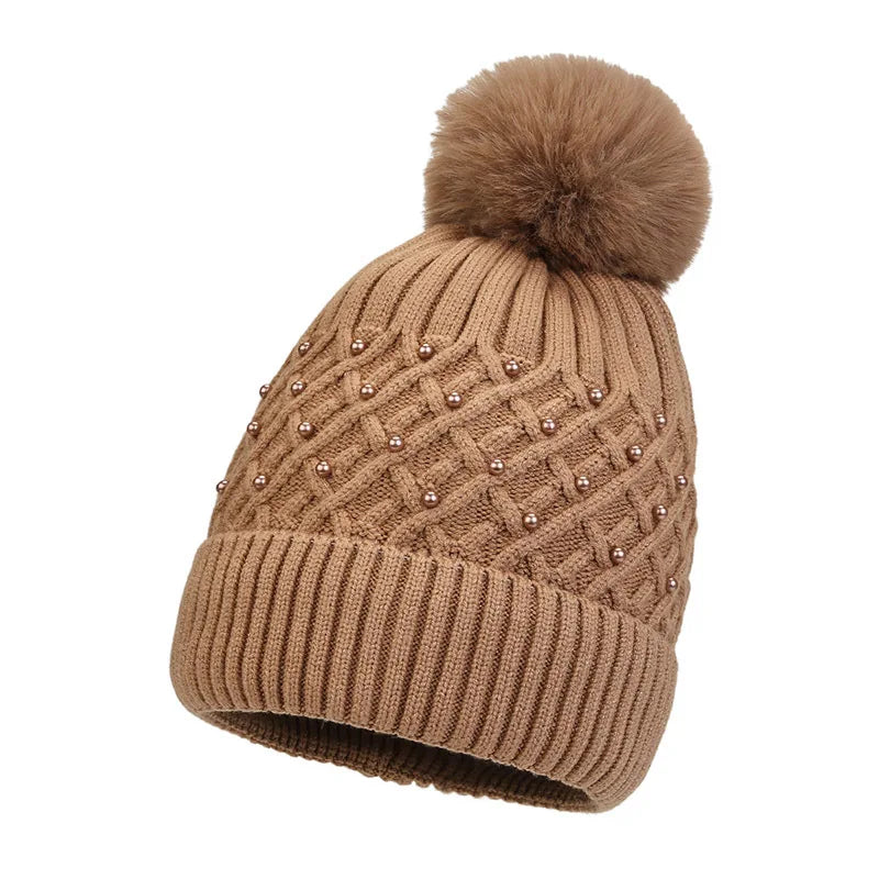 Gorro Tejido Mujer Pompón Abrigado