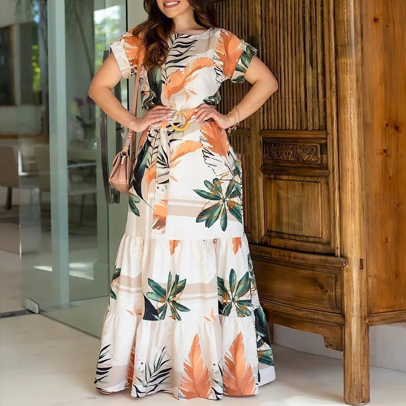 Vestido flores estampado cinturado elegante - Vestiria
