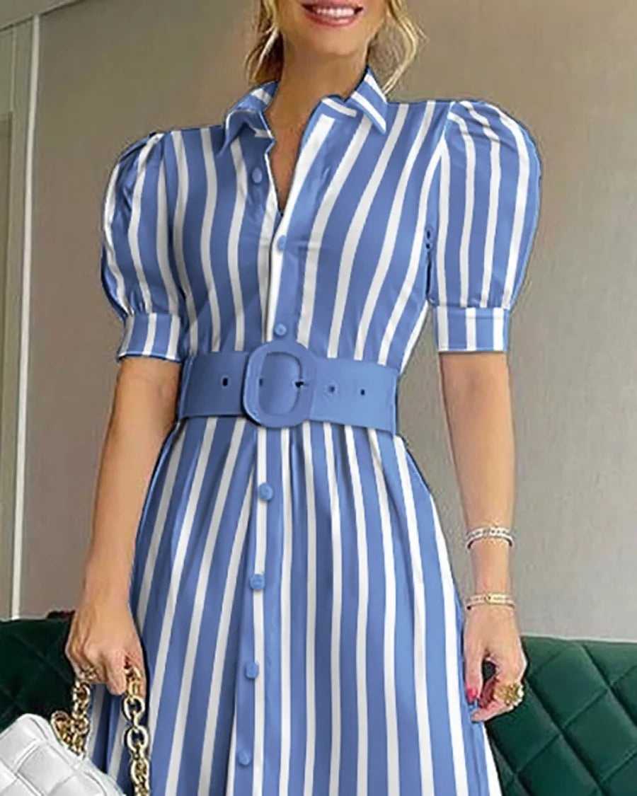 Vestido Elegante Cintura Alta Botones Decorativos - Vestiria