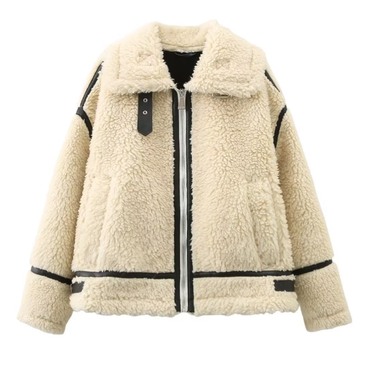 Chaqueta Mujer Piel Sintética Cuello Abrochado