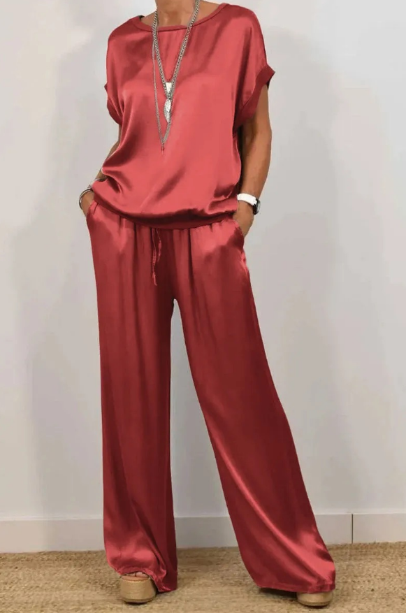 Pantalón y Top de Noche Satinado Elegante